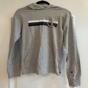 Boys Champion Hooded Long Sleeved Tshirt size L Gray